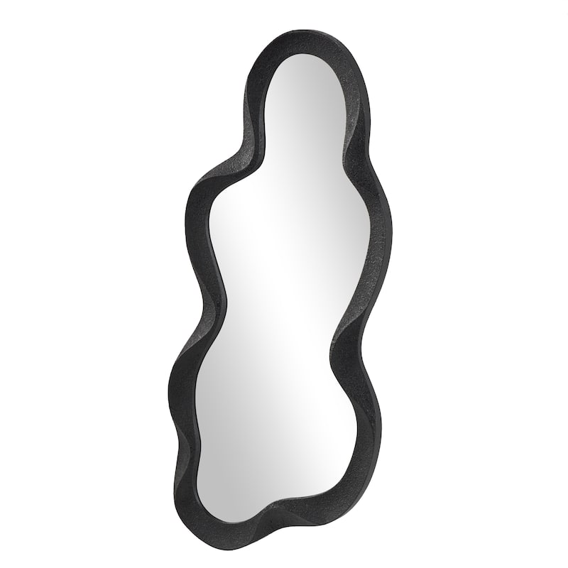 Wood Abstract Wavy Wall Mirror with Dimensional Frame - White or Black - Roche River Decor