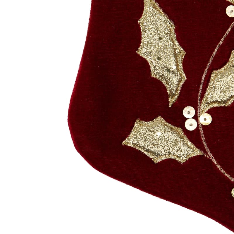20.5-Inch Velvet Gold and Maroon Etched Cuff Christmas Stocking