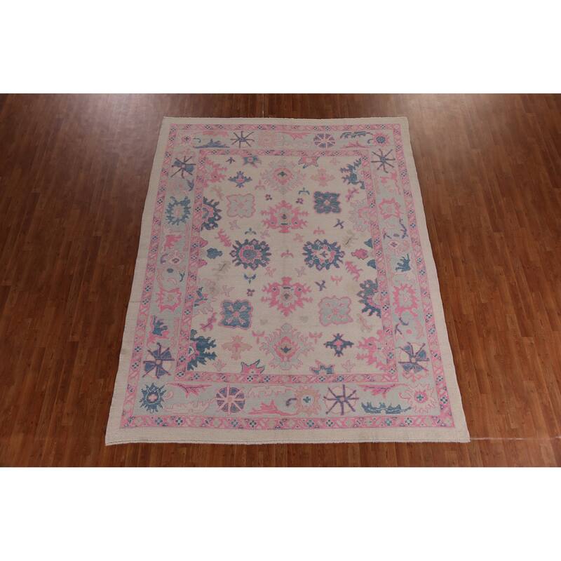 Hand Knotted Oriental 100% Wool Carpet Transitional All-Over Beige & Ivories Oushak Area Rug - 10' 6'' X 8' 4''