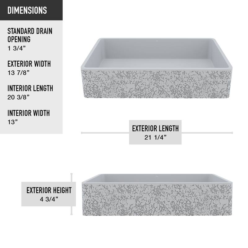 VIGO Magnolia 21"L x 14"W x 5"H Matte Stone Rectangular Bathroom Vessel Sink