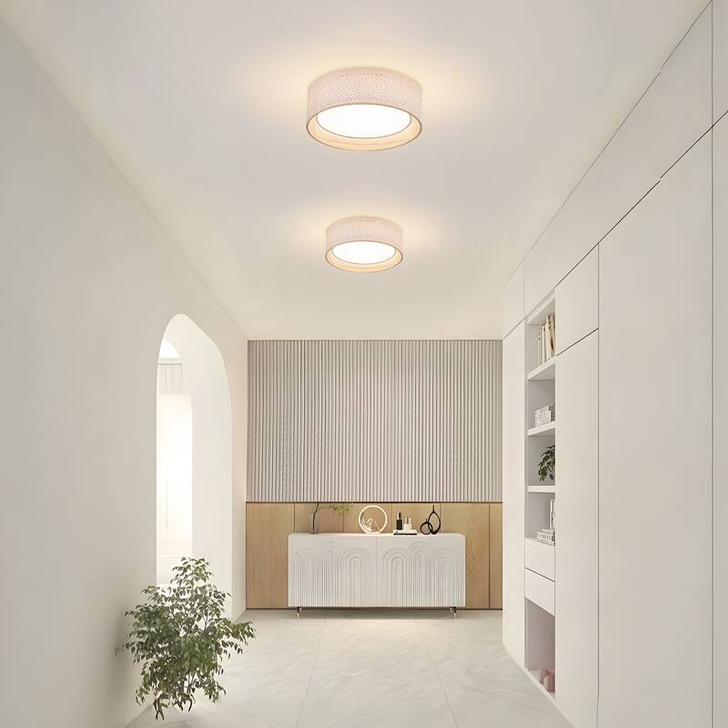 Hand-Woven Rattan Drum Flush Mount Ceiling Light