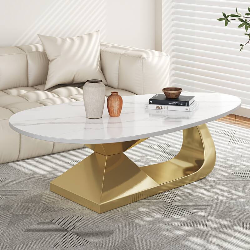 Durable Sintered Stone Coffee Table with Stylish Stainless Steel Base