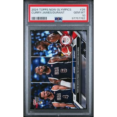 Stephen Curry LeBron James Kevin Durant 2024 Topps Now Olympics USA Gold Medal Basketball Card #26 Graded PSA 10 - 8'6" x 11'6"