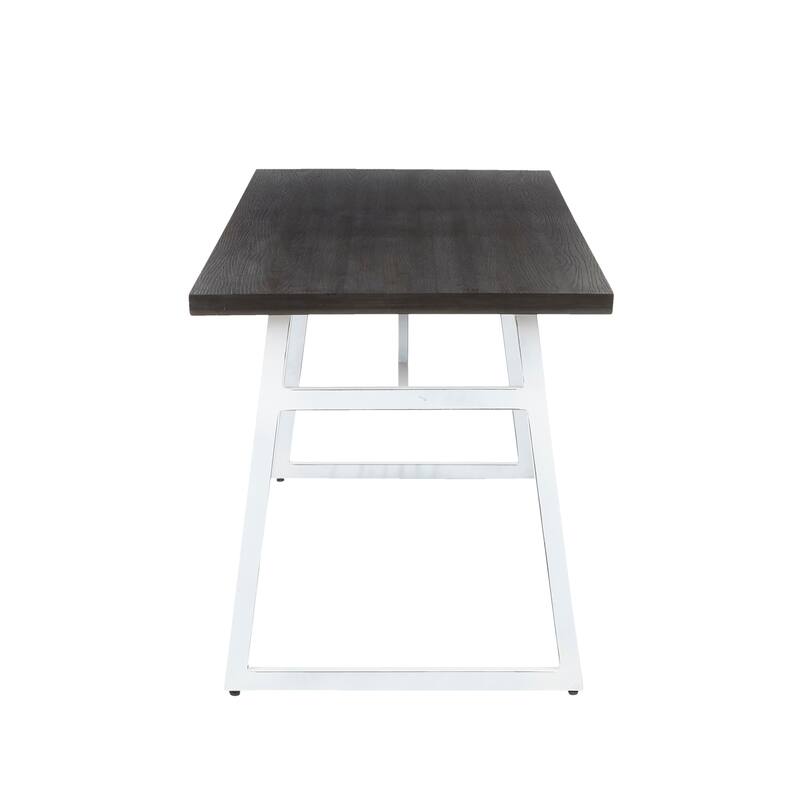 Geo Industrial Dining Table in Vintage White Metal and Espresso Wood-Pressed Grain Bamboo by LumiSource