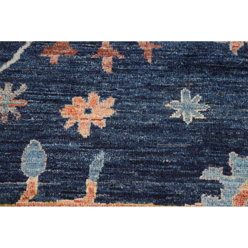 Hand Knotted Oriental 100% Wool Carpet Transitional All-Over Navy Blue & Blues Oushak Area Rug - 9' 9'' X 8' 2''