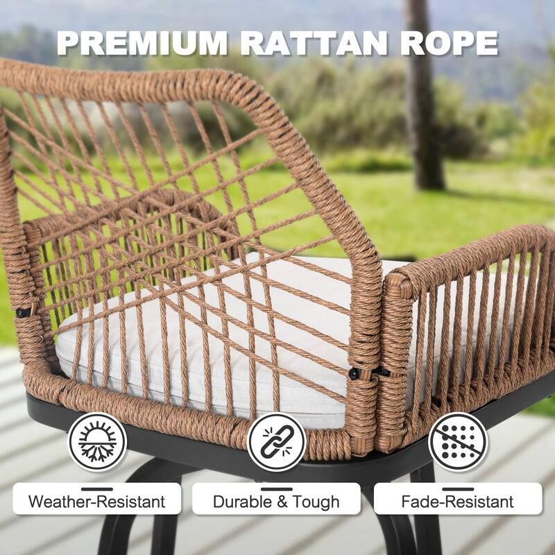 Swivel Patio Bar Set with Cushions, Handwoven Twisted Rattan Design