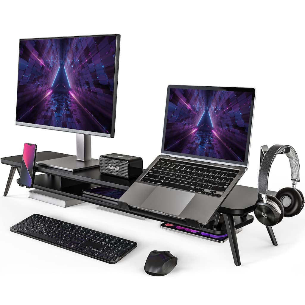 Fenge Monitor Stand, Dual Monitor Riser with Adjustable Laptop Riser - 42.5 x 9.3 x 5.7 inches