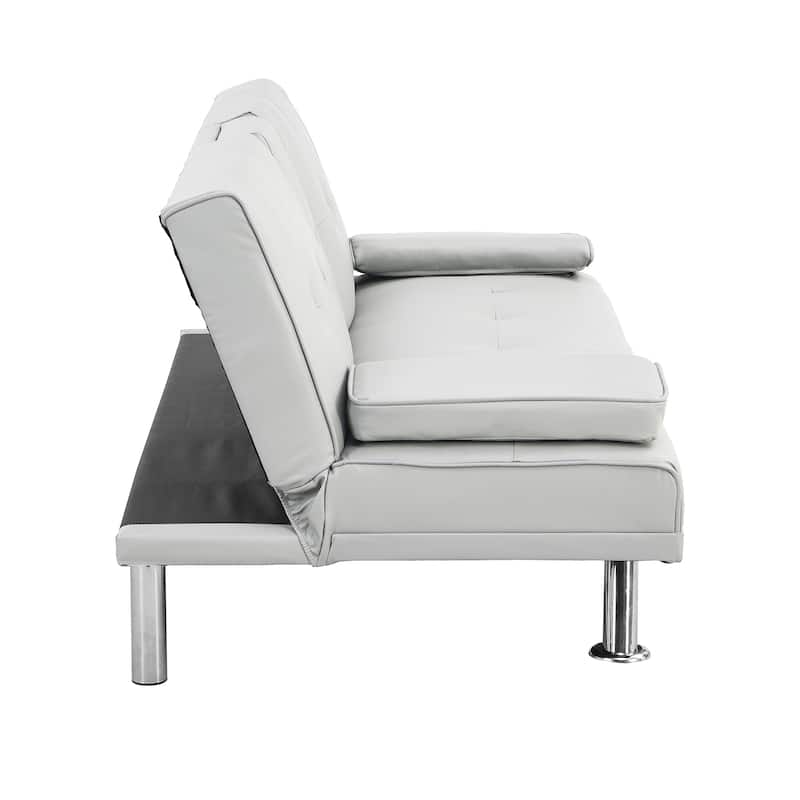 White 66.1" PVC Loveseat Sofa Bed with Wood Frame and Stainless Leg for Living Room