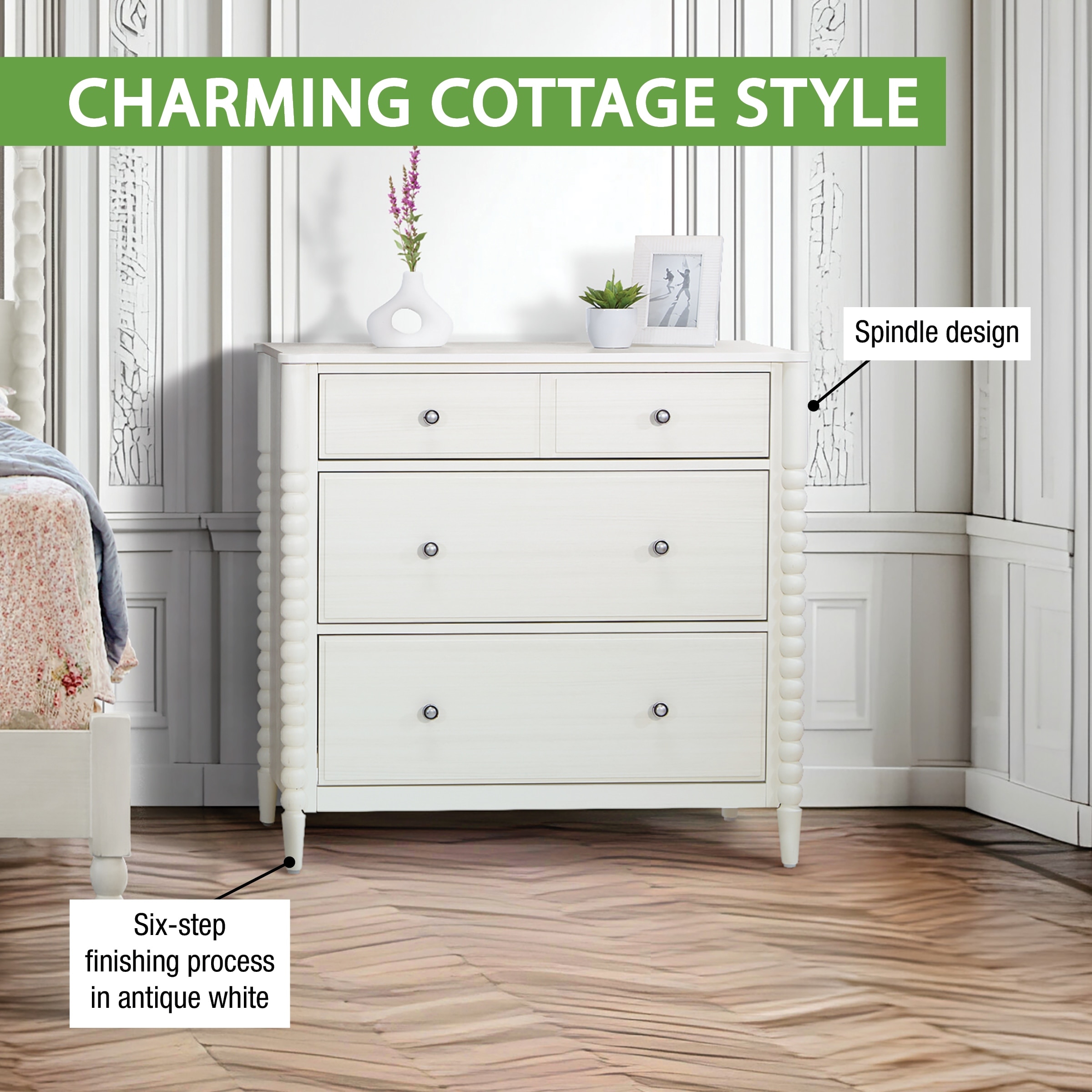 Spindle 3 Drawer Chest (1-Year Warranty) - On Sale - Overstock