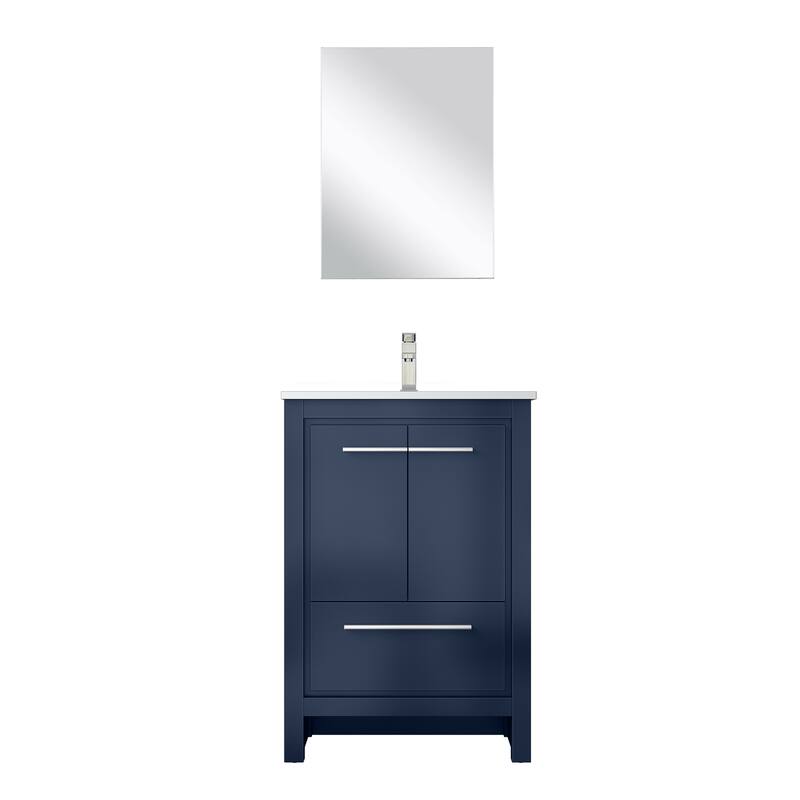 Lafarre Bath Vanity with Cultured Marble Top, Sink, Mirror and Brushed Nickel Faucet - 24 inch - Navy Blue