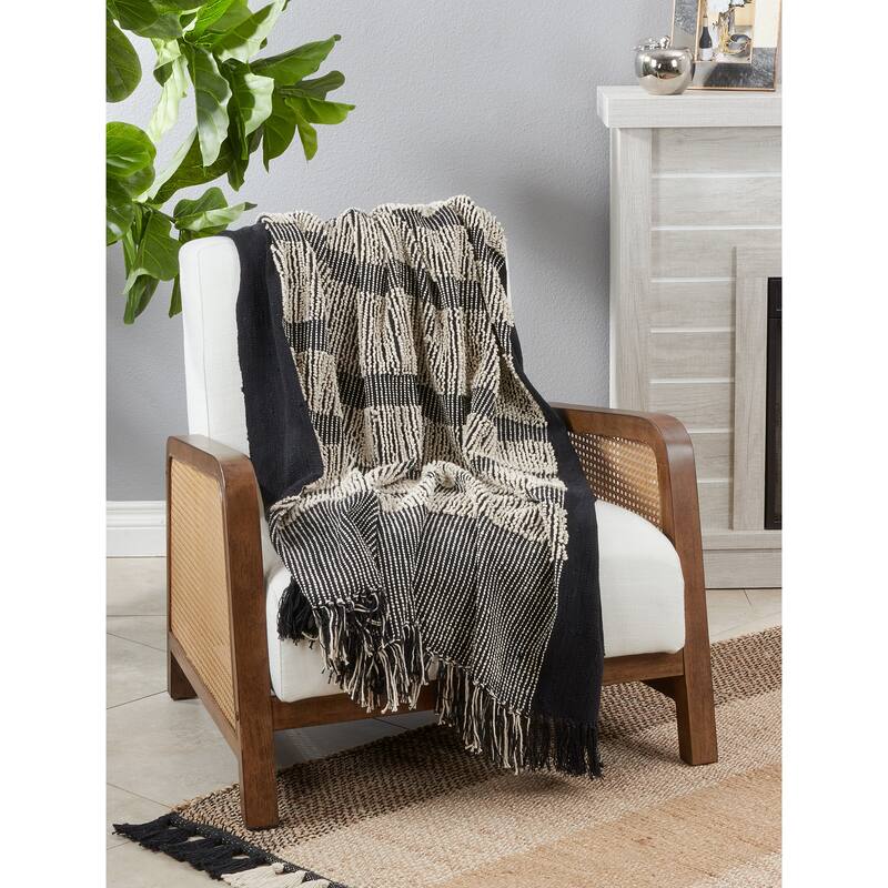 Cotton Throw Blanket With Striped Design