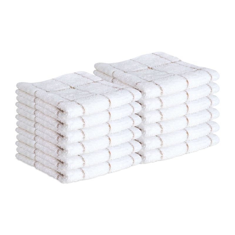 Cooks Cotton Windowpane Dishcloths - 12 Pack - 12x12 - Tan