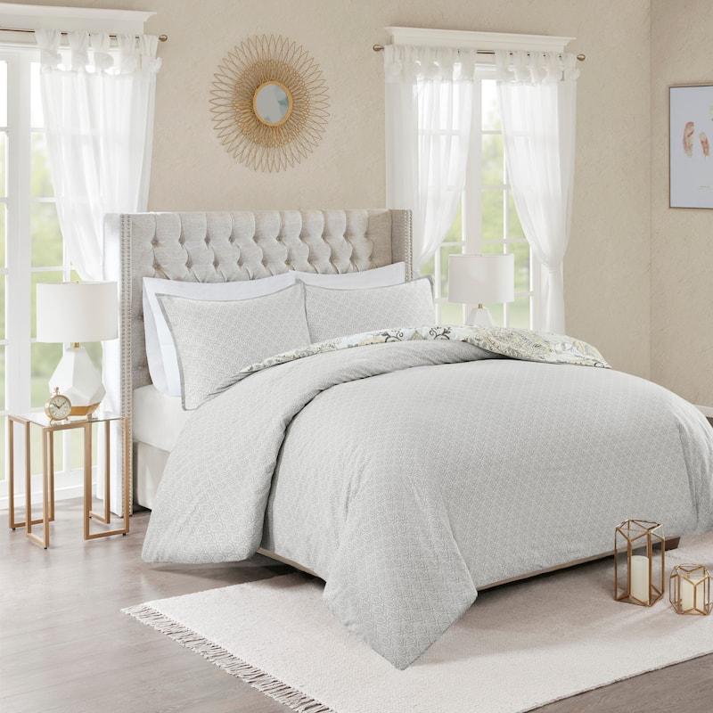 Madison Park Loleta 3 Piece Cotton Floral Printed Reversible Duvet Cover Set (Insert Excluded)