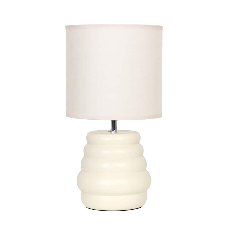 Stacked Ceramic Mini Table Lamp with Fabric Drum Shade Modern Sculptural Accent Lighting Compact Design - Cream