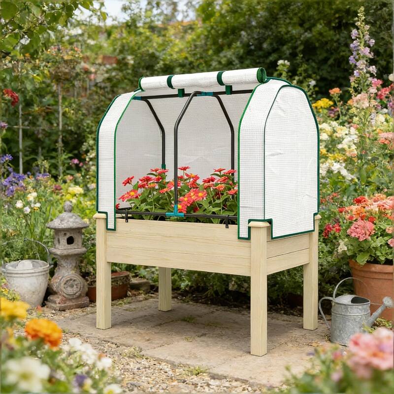 Wooden Outdoor Planter Box, Convenient Raised Raised Bed - Natural Wood