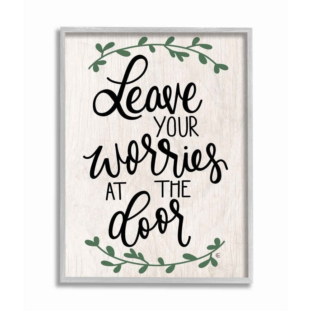 Stupell Industries Leave Your Worries at the Door Quote Family Greeting  Framed Wall Art - Beige