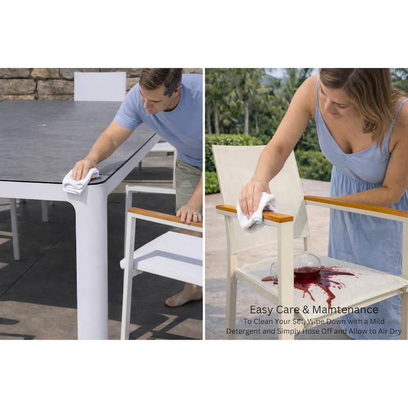 Como White 7-Piece Aluminum Outdoor Dining Set with Sling Set in White - N/A