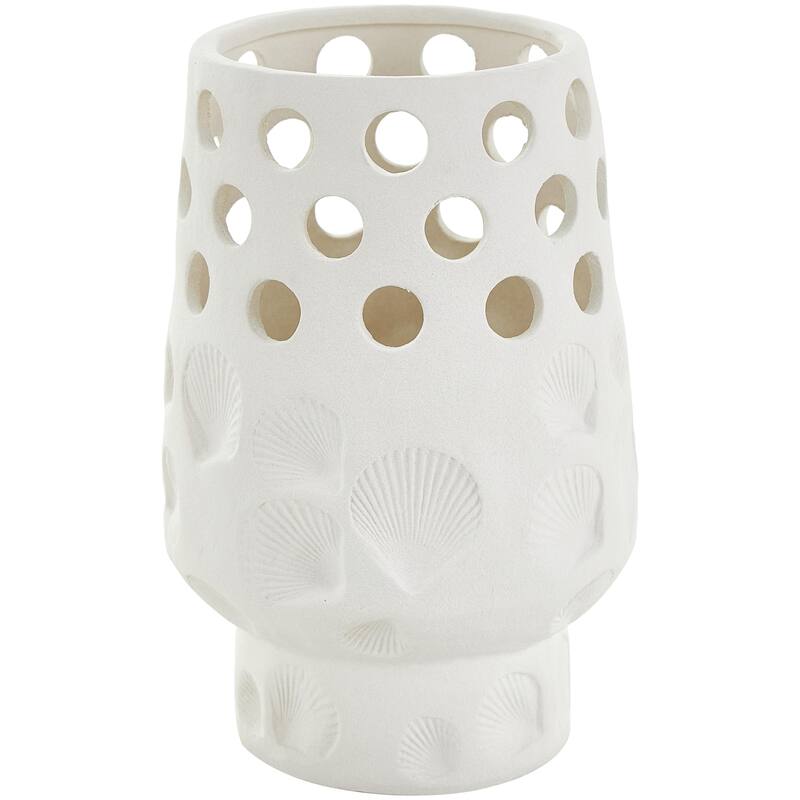Ceramic Shell Decorative Vase with Circular Cutouts - White - Roche River Decor - White - 7"W, 10"H