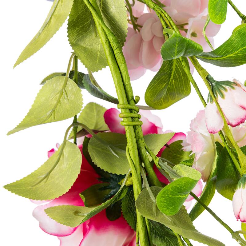 Glitzhome Pink Hydrangea, Peony & Cherry Wreath Garland