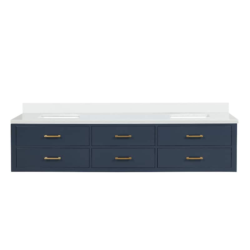 Castor 60 in W x 22 in D Black Double Bath Vanity and Cultured Marble Top - 84 - Blue