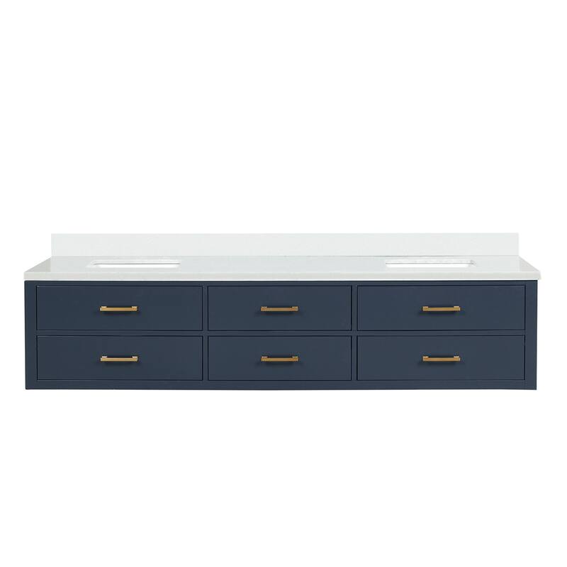 Castor 60 in W x 22 in D Black Double Bath Vanity and White Quartz Top - 84 - Blue