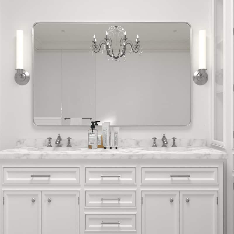 Modern Rectangle Bathroom Vanity Mirror with Metal Frame and Round Corners for Vertical/Horizontal