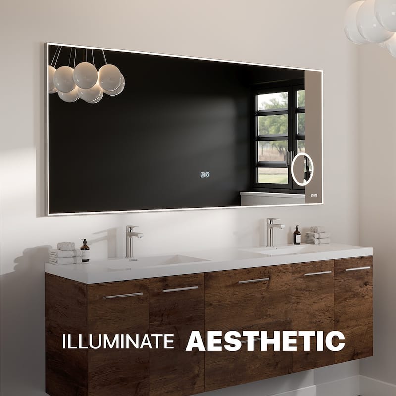 Eviva Illuminate 60" x 30" Rectangular Chrome Aluminum Framed Mirror