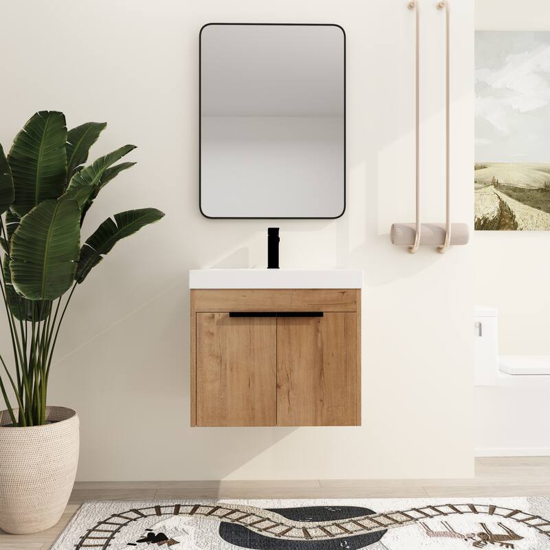 Malwee 24" Floating Bathroom Vanity, Modern Wall Mounted Bathroom Vanity with Resin Top and Soft Close Door