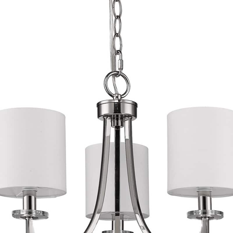 HomeRoots Silver Candle Style Three Light Metal Dimmable Chandelier With White Shades - 18' X '16.5' X '18