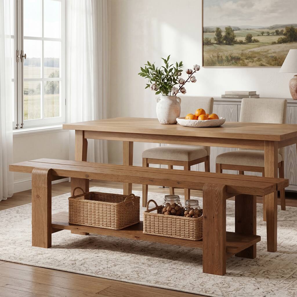 Solid Wood Dining Table Bench, 63 Inch Long Kitchen Bench Seating