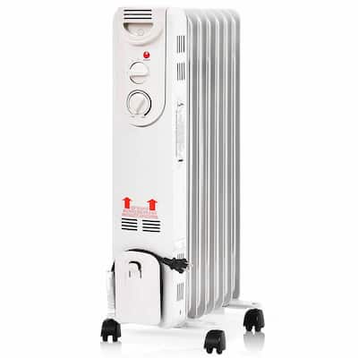 Gymax 1500W Oil Filled Radiator Space Heater w/ Adjustable Thermostat - 14'' x 10'' x 25.6'' (L X W X H)