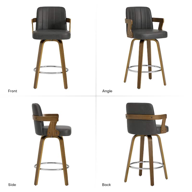 Upholstered Swivel Barstool with Arms and Bentwood Legs - 40.8"H x 18.9"W x 19.5"D/19.3"D