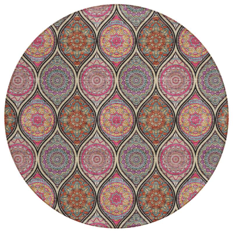 Machine Washable Indoor/ Outdoor Boho Mosaic Chantille Rug