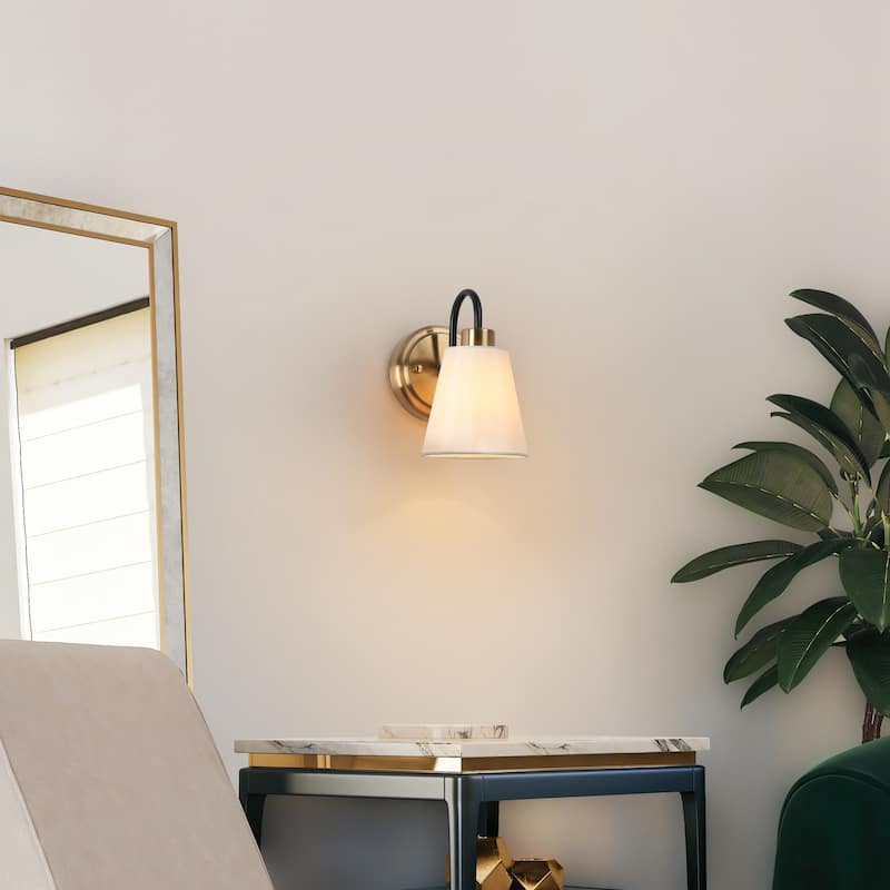 Mid-Century Modern 1-Light Black Gold Wall Sconce Fabric Bathroom Vanity Lights - L 4.9" x W 7.1" x H 8.3"