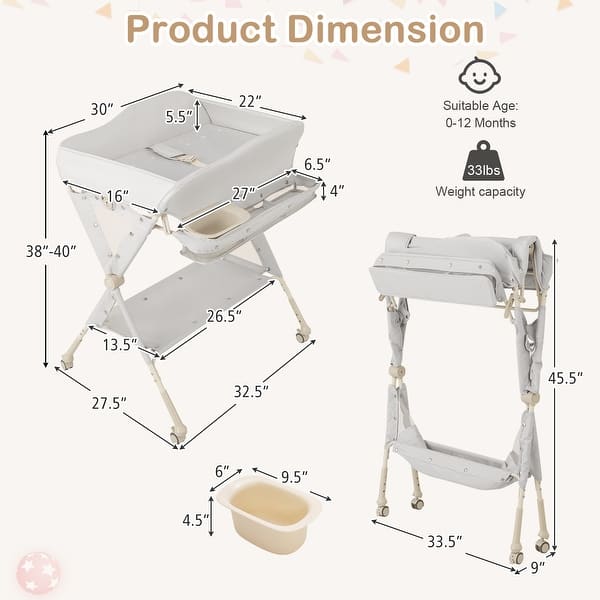 dimension image slide 2 of 3, Gymax Baby Diaper Changing Table Folding Newborn Nursery Organizer