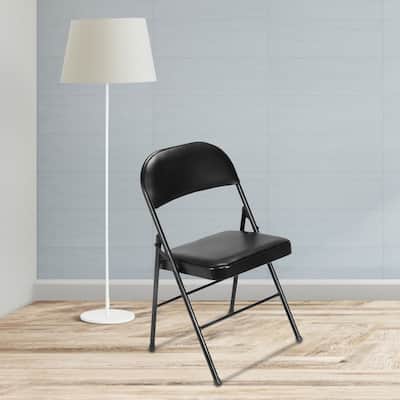 Folding Chairs with Leather Padded Seats Black for Home Office 6-Pack