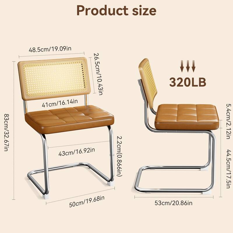 Mid-Century Modern Chairs Set - Faux Leather & Rattan