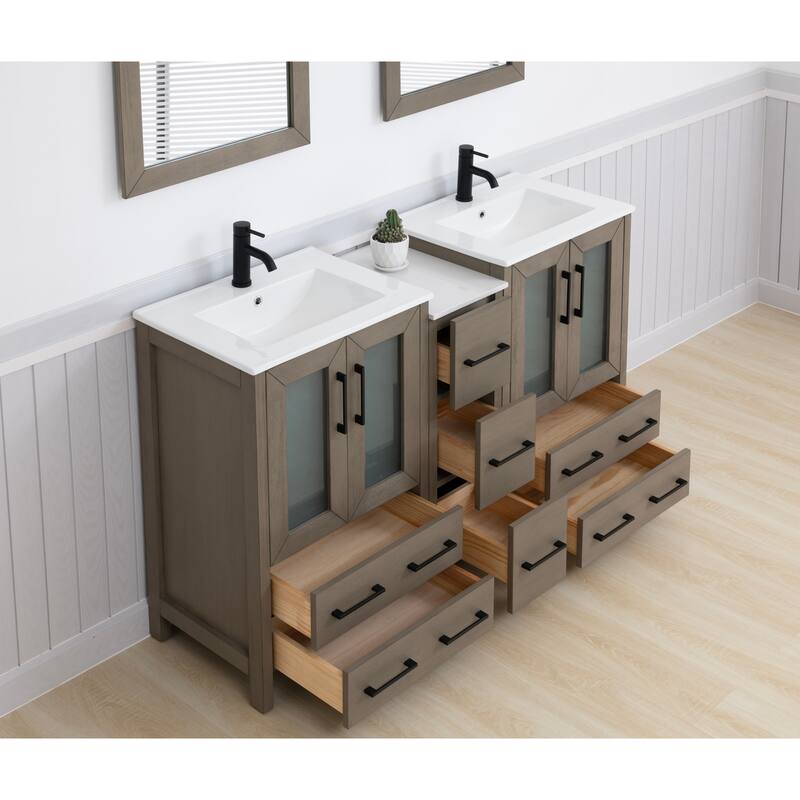 Vanity Art 60 in. Double Sink Bathroom Vanity with Top and Mirrors - 60 X 18.1 X 35.8