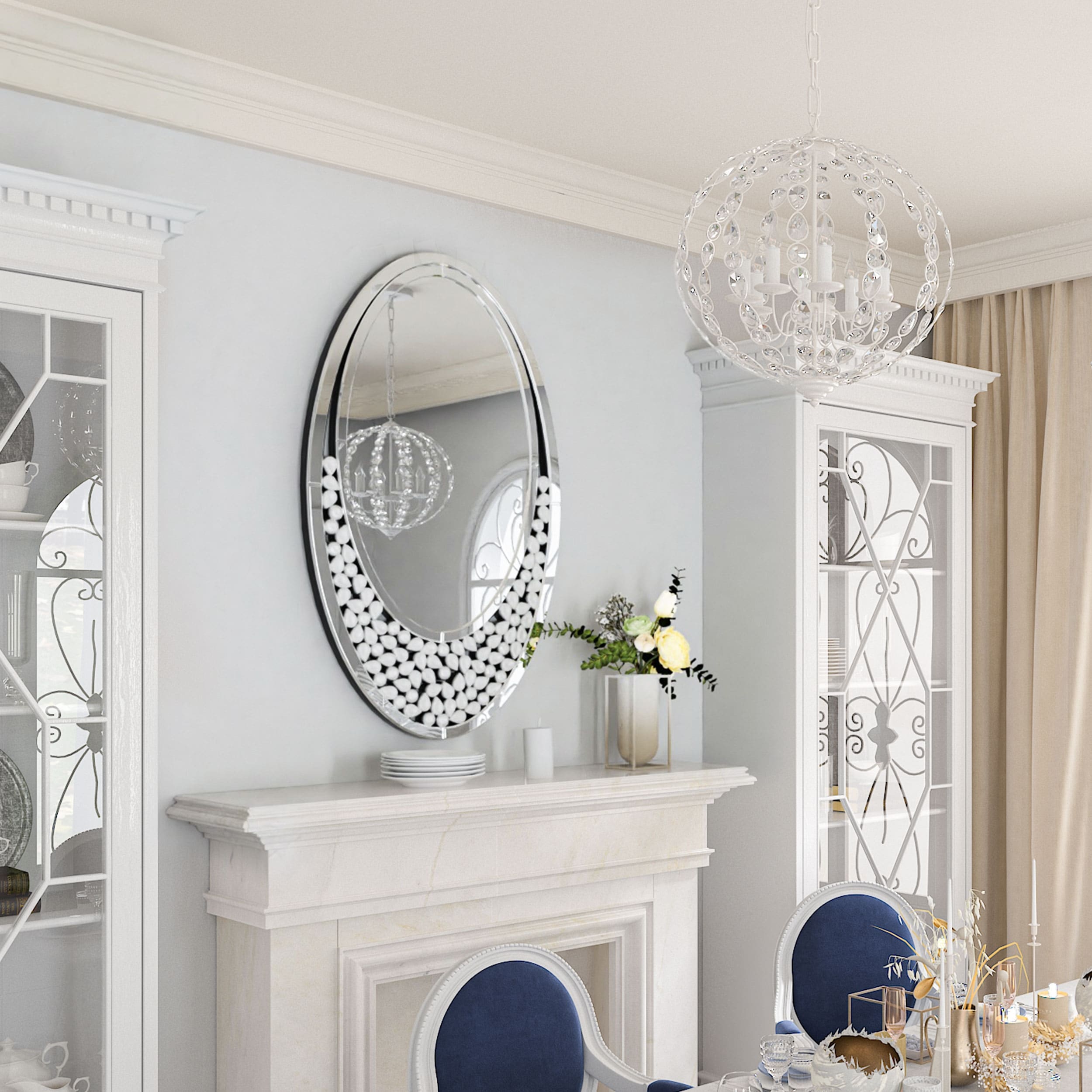 Modern Oval Sparkle Glitter Wall Mirror for Entryway Living Room
