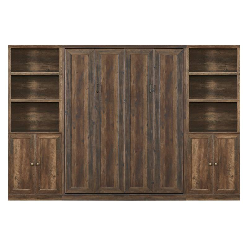 Half Self-Close and Open Murphy Bed with 2 Side Cabinet Storage Shelf