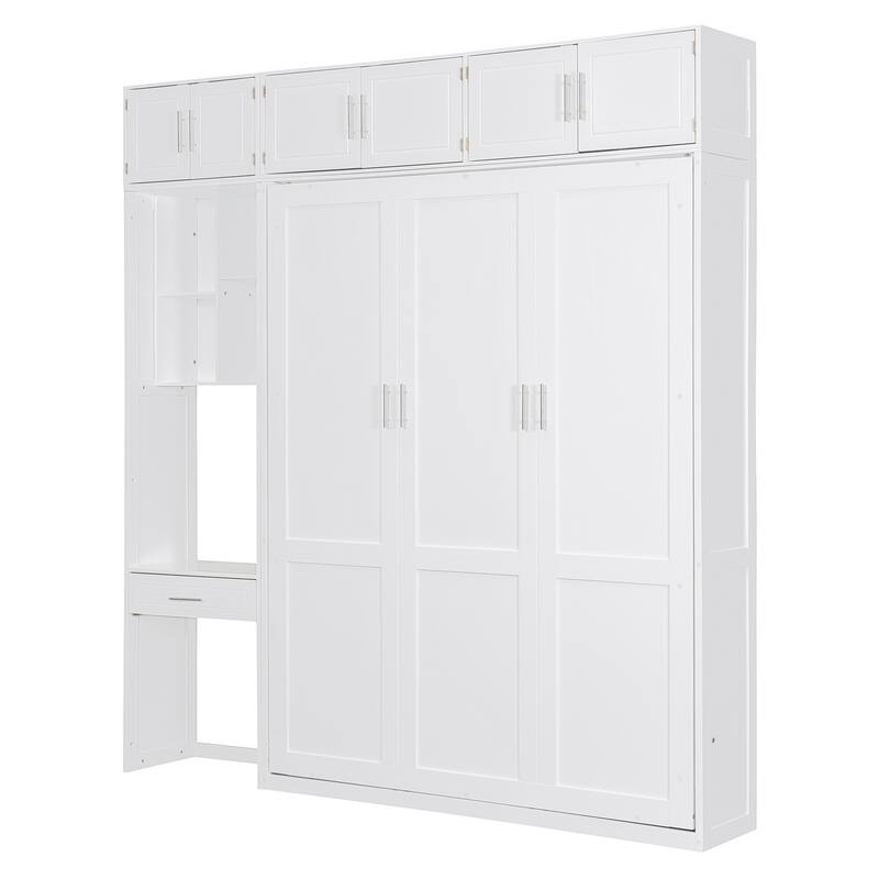 Wall Cabinet Murphy Bed with Dressing Desk & Top Cabinet, Foldable Bed