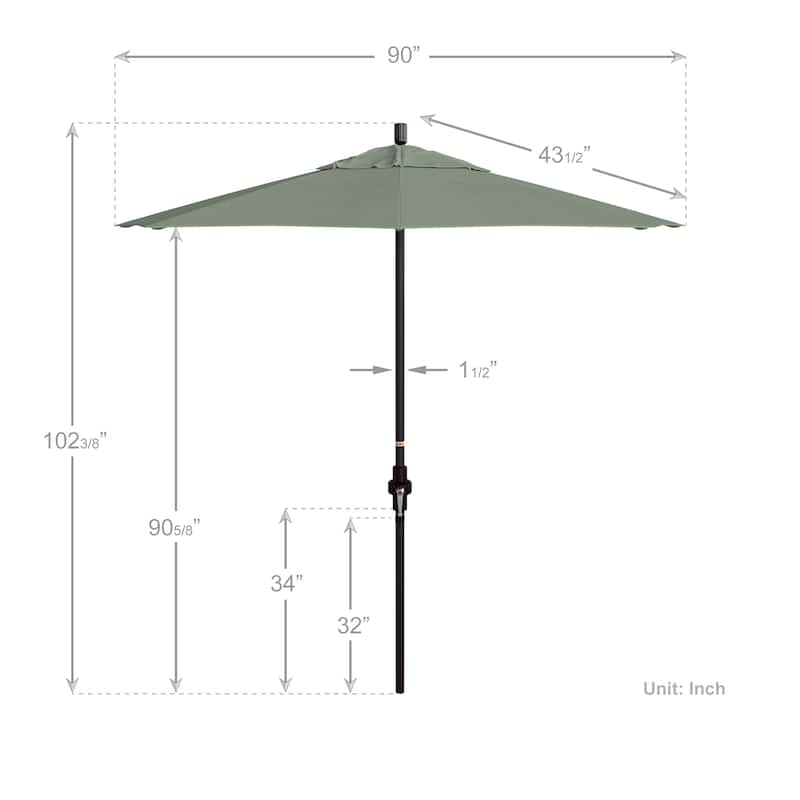 California Umbrella 7.5' Sun Master Patio Umbrella Bronze Aluminum Pole Fiberglass Ribs Crank Lift Tilt Sunbrella Cilantro