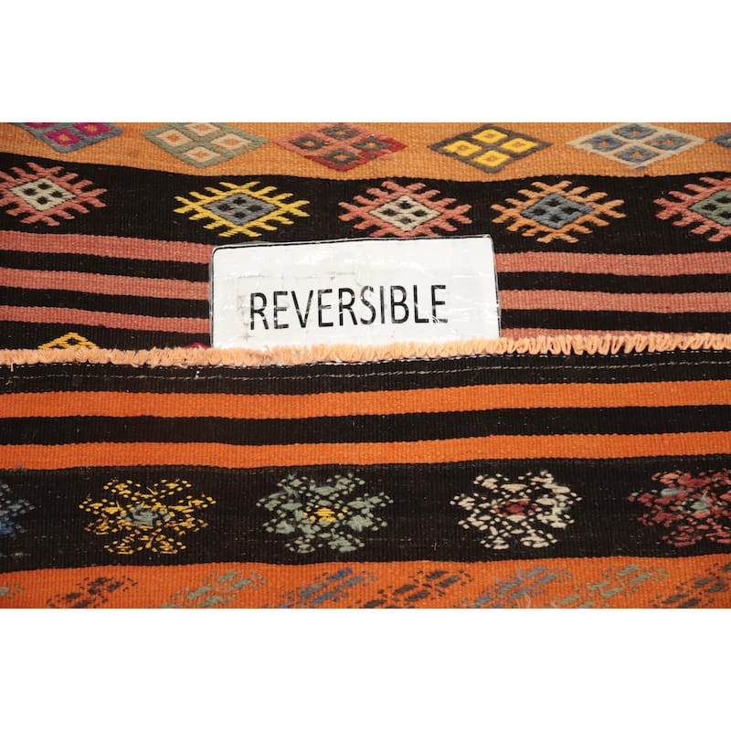 Hand Woven Oriental 100% Wool Carpet Southwestern Tribal Multi-Colored Kilim Runner Rug - 10' 11'' X 3' 9''