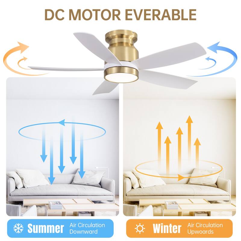 Sofucor 42'' Gold Flush Mount Ceiling Fan Lights Kit with Remote Quiet Reversible DC - 42