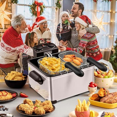 Electric Fryer 5.3 QT/21-Cup Stainless Steel 1700W w/ Triple Basket