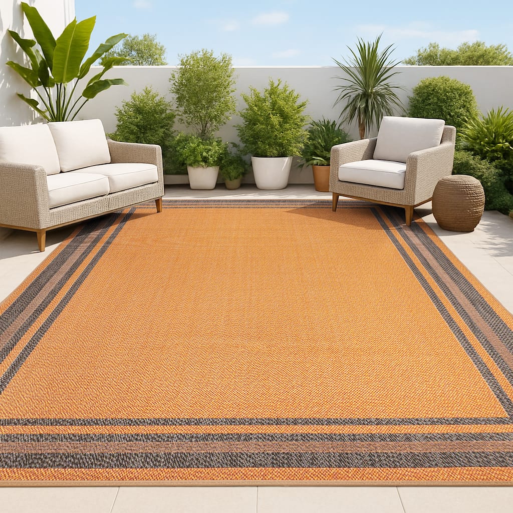 JONATHAN Y Haynes Modern Border Stripe Indoor/Outdoor Area Rug