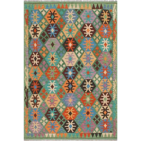 Shabby Chic Turkish Kilim Weber Hand-Woven Area Rug - 5'0" x 6'6"