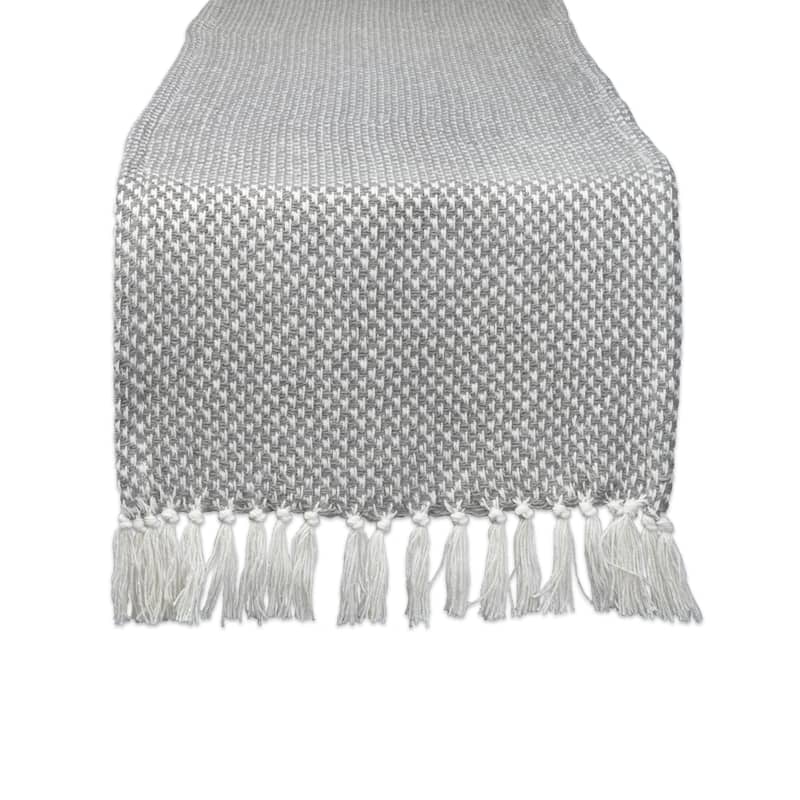 Woven Fringed Table Runner - 108" - Gray and White