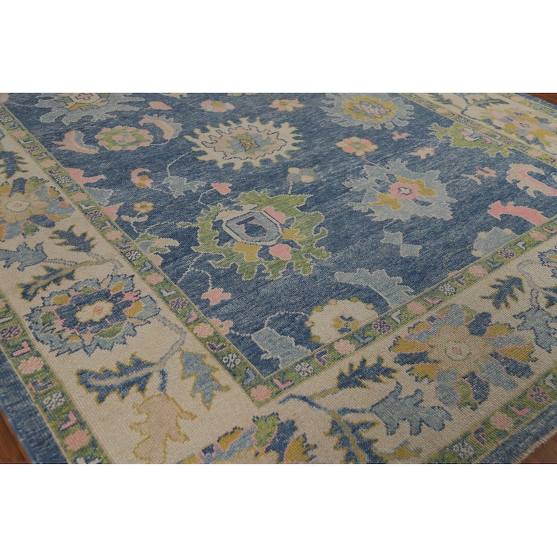 Hand Knotted Oriental 100% Wool Carpet Transitional All-Over Navy Blue & Blues Oushak Area Rug - 11' 10'' X 9' 5''