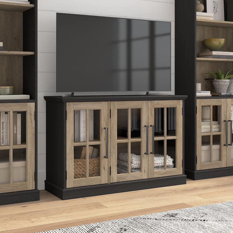 Westbrook 46W TV Stand for 65 Inch TV by Bush Furniture - Vintage Black/Restored Tan Hickory